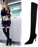 Fashionable high -heeled elastic Laika thin heel sexy nightclub show thin and knee boots