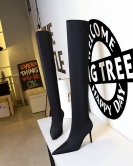 Fashionable high -heeled elastic Laika thin heel sexy nightclub show thin and knee boots