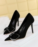 Light luxury banquet High -heeled shoe fine heels, shallow mouth pointed rhinestone bow super high heels single shoes female