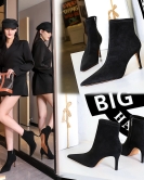 Simple and sexy thin banquet Women's boots thin heel pointed pointed black denim cloth surface short boots