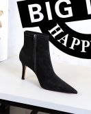 Simple and sexy thin banquet Women's boots thin heel pointed pointed black denim cloth surface short boots