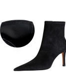 Simple and sexy thin banquet Women's boots thin heel pointed pointed black denim cloth surface short boots