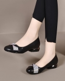 Round -headed light -mouth single shoes women's shoes early autumn head layer cowhide rhinestone flat shoes comfortable low heels