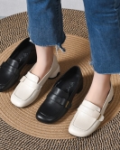 Fangtou shoes spring and summer header leather temperament low heel buckle two small leather shoes women's single shoes