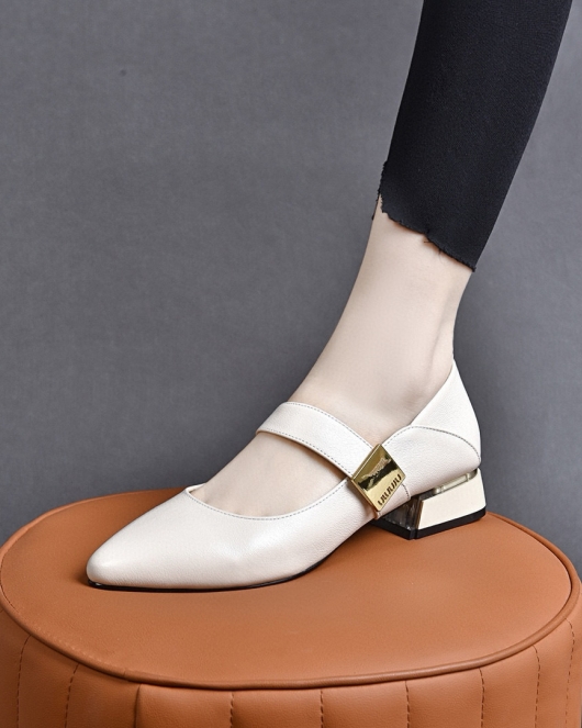 Poly head shoes Mary Zhen shoes spring simple temperament shallow mouth low heel buckle shoes women's flat shoes