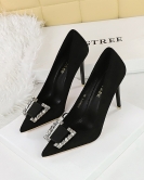 Banquet high -heeled heel Wind Women's Shoes Women's Shoes Skill Beeper metal rhinestone buckle single shoe women