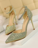 Sweet high -heeled shoe fine heels high heel pointed pointed pointed hollowed out a shiny rhinestone women's sandals